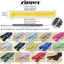  3 plastic separating zippers colorful 14pcs resin zippers with ring p