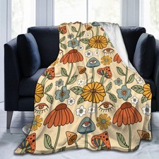 70s Retro Floral Mushroom Blanket Soft Lightweight Throw Blankets Cozy Flanne