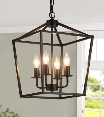 Ul Listed Black Industrial 4 Light Lantern Chandelier Ceiling Light Fixtures Far