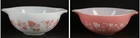 Pyrex Gooseberry Pink Group of 2 Cinderella Bowls Numbers 443 and 444 Pink White