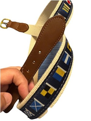 Zep-Pro Nautical Signal Flag Canvas Belt Sz 38 USA Leather Solid Brass Buckle