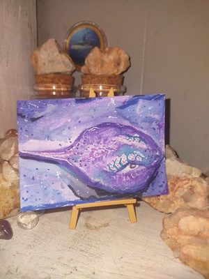 ACEO Original Art Space Ray Sting ray Animals Ocean Watercolors 2.5x3.5