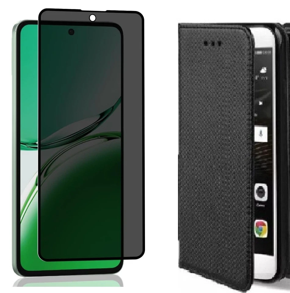 EF.GLOBE-TRADING Coque Portefeuille + Verre Trempé Anti Espion pour Oppo Reno 14F / 14 / 13F /12F