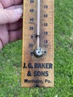 ANTIQUE WOOD ADVERTISING THERMOMETER J.G. BAKER MANHEIM PA. LUMBER PAINTING SIGN — photo 3