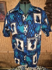 Vintage Hukilau Fashions Barkcloth Hawaiian Aloha Shirt Size Large