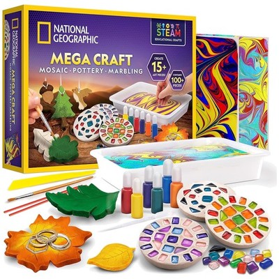3-in-1 Mega Arts & Crafts Kit for Kids   Create Mosaics, Marbled Art & Pottery