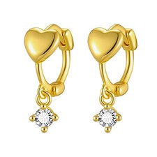 Earrings Heart CZ Drop Gold Color Copper Elegant Everyday Gifts for Women