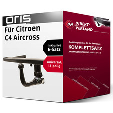 Anhängerkupplung abnehmbar + E-Satz 13pol universell für Citroen C4 Aircross 10-
