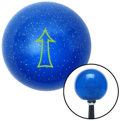 Green Fancy Outlined Directional Arrow Up Blue Metal Flake Shift Knob M16x1.5