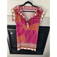 Diane Von Furstenberg Silk Mini Dress Womens 4 Pink Orange V Neck Tunic Resort