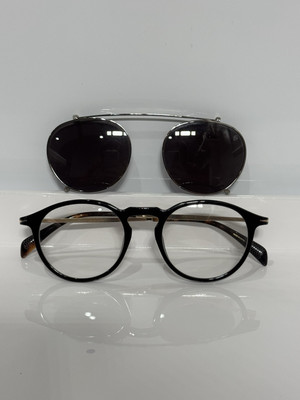 David Beckham w. Clip-on 1003/G/CS 2M2 Black Gold Acetate Round Eyeglasses 49mm
