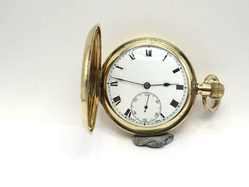 Vintage Swiss made full hunter pocket watch gold filled case good cond & working