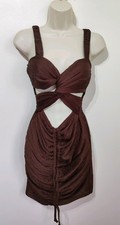 plt chocolate brown twist front cut out dress ruched bodycon mini dress 10 new