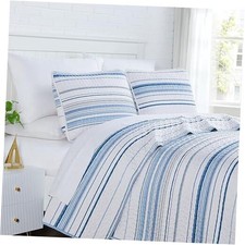 Oversized Queen Quilt Set, Striped Full / Queen 42 - Coastal Stripe Blue