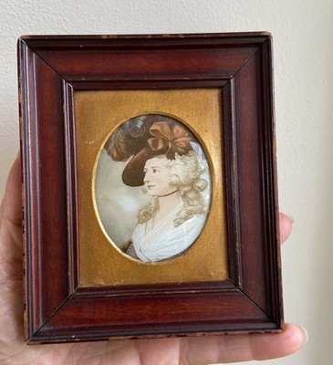 Vtg/Antique Miniature Portrait of Mrs. Siddons behind Convex Glass, Framed Print