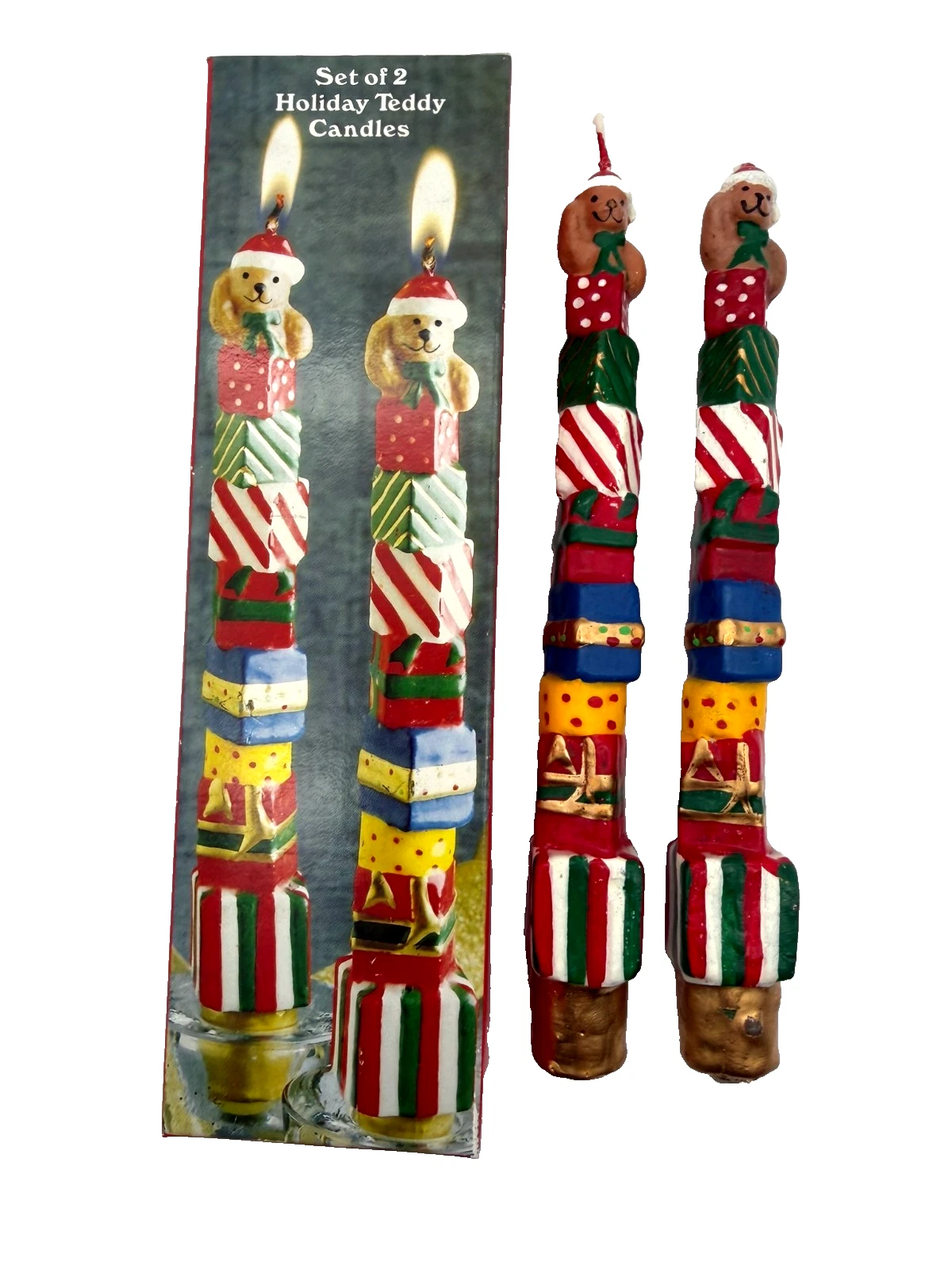 Vintage Giftco Christmas Teddy Bear Taper Candles 8"  NEW image 1