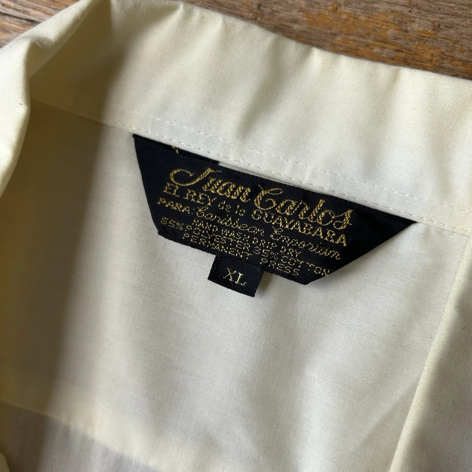 Camisa De Colección Años 60 Juan Carlos Guayabera Manga Corta Bordada Marfil Blanco XL Foto 3 de 4
