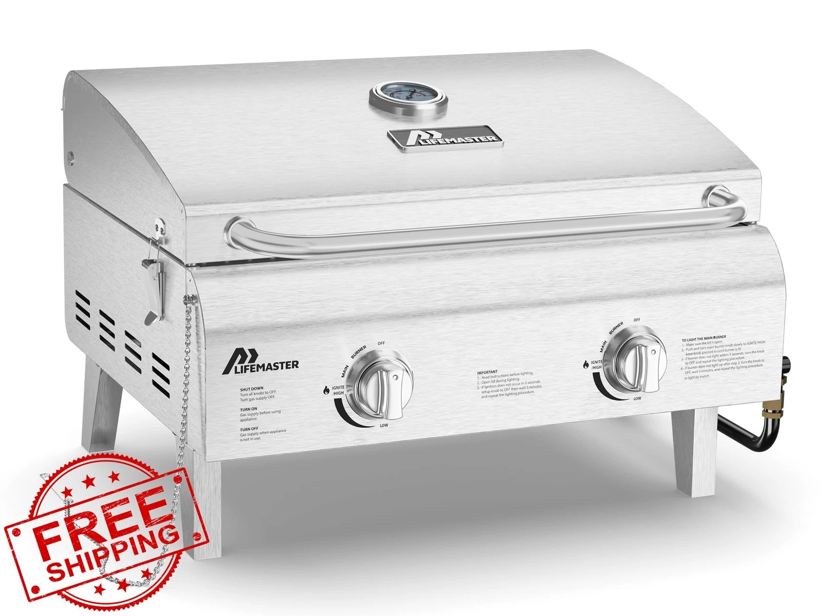 Lifemaster Portable Gas Grill 2 Burner Silver