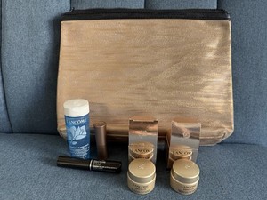 Lancome Cosmetic Makeup 5 pc Bag set Absolue eye cream, lipstick, mascara, toner