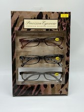 Precision Eyewear 2.00 Premium Reading Glasses 3 Pair Brown Print Box