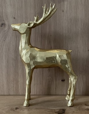 Deko Figur Statue Aufsteller Hirsch Gold Kunststein Weihnachten Skandi Shabby