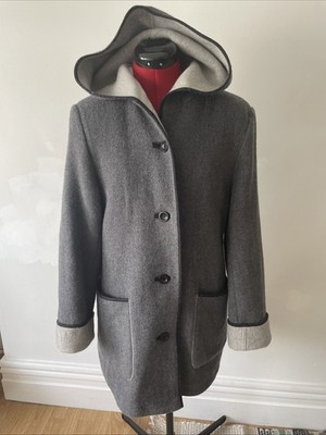 Baronia Superfine Australian Wool Grey Hooded Coat Size UK 10