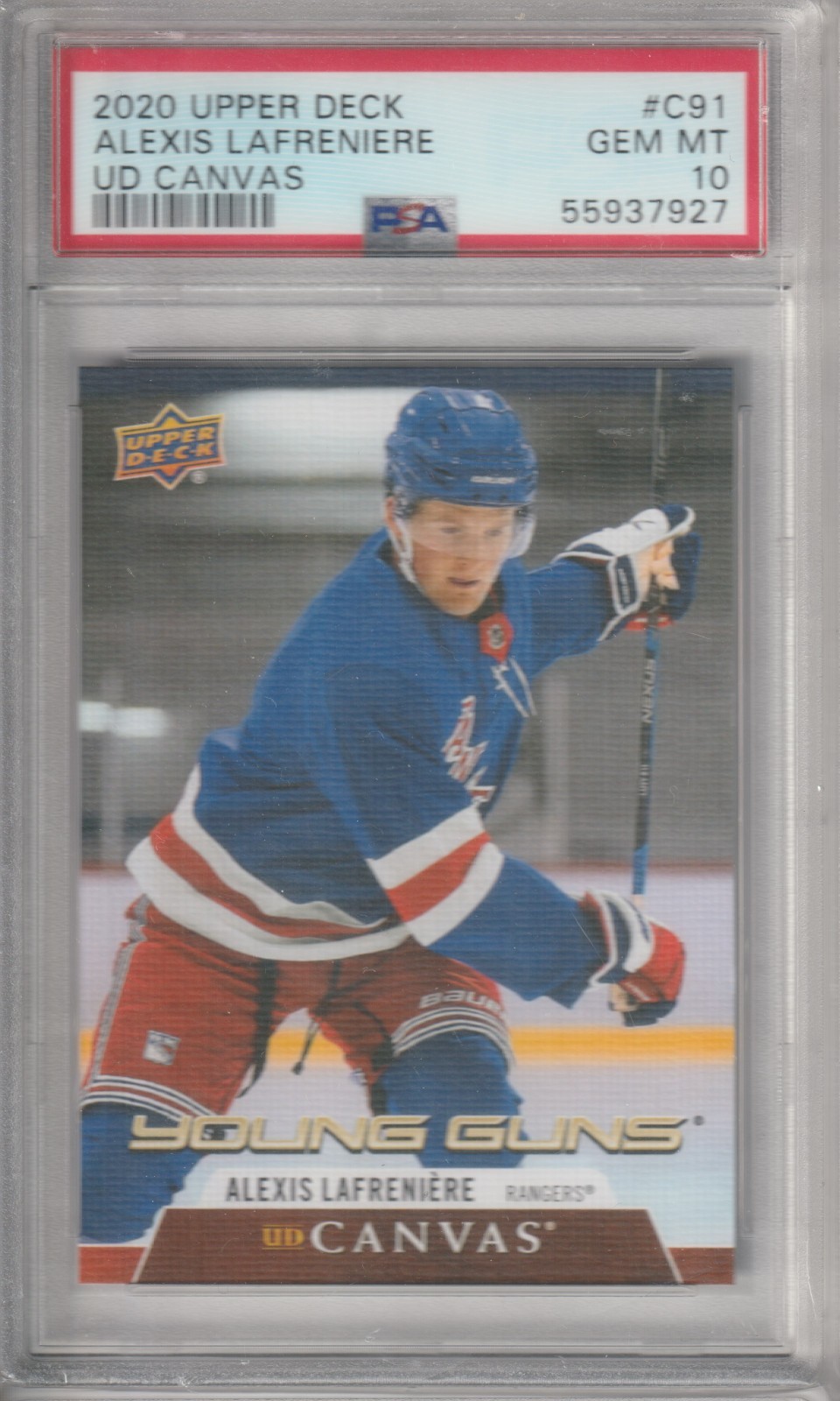 20-21 ALEXIS LAFRENIERE RC UPPER DECK S1 UD CANVAS YOUNG GUNS ROOKIE #C91 PSA 10