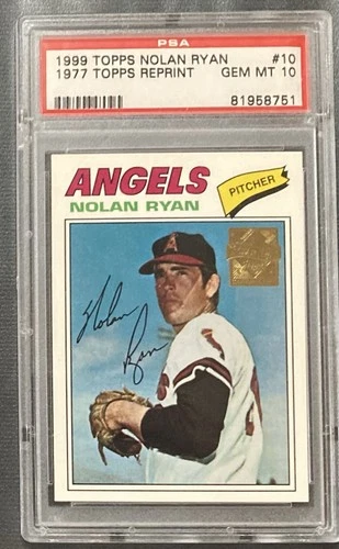 1999 Topps #10 PSA 10 GEM MINT ( 1977 Topps Reprint ) Nolan Ryan Baseball Card