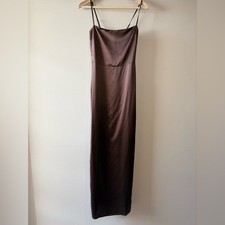 New Reformation Frankie Silk Maxi Navy Dress Gown Cafe Brown | Us 0 Uk 4