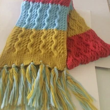 NORDSTROM BP. CHUNKY KNIT LONG SCARF WITH TASSEL FRINGE RED GOLD BABY BLUE NWOT