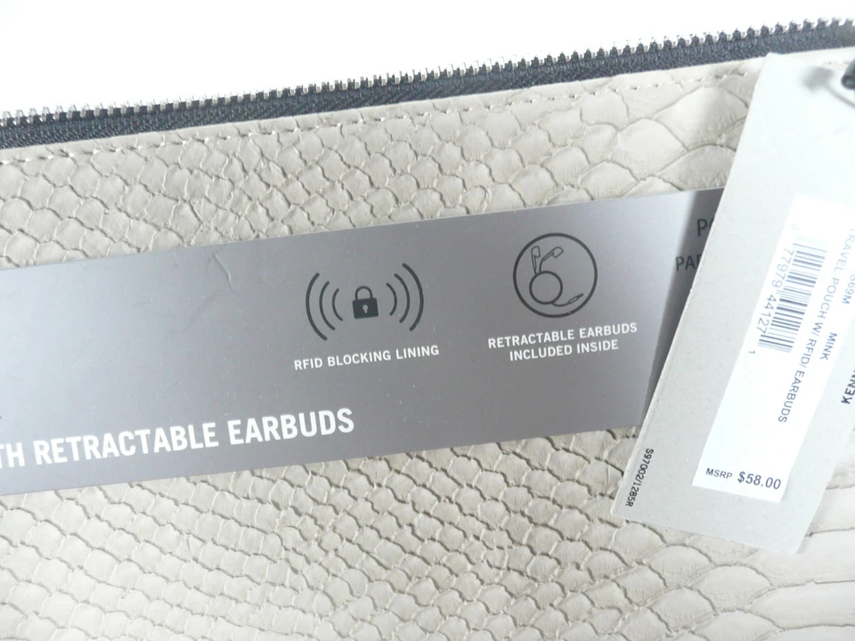 Kenneth Cole IPad Cover Techini Cole RFID Blocking Travel Pouch Earbuds MINK New - Image 3 of 4