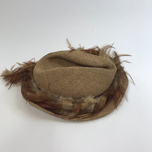 Sombrero Vintage Arpillera Tejido con Plumas Marrón Sombrero Slouch - Imagen 3 de 11