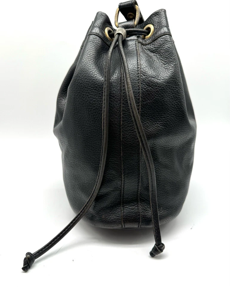 Bolsa balde vintage Longchamp cordão couro preto estilo equestre França - Imagem 3 de 4