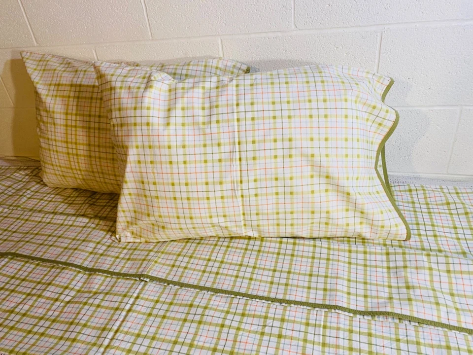 Conjunto de lençóis casuais para casa dupla ~ verde, branco xadrez conjunto com 3 peças - Imagem 2 de 4