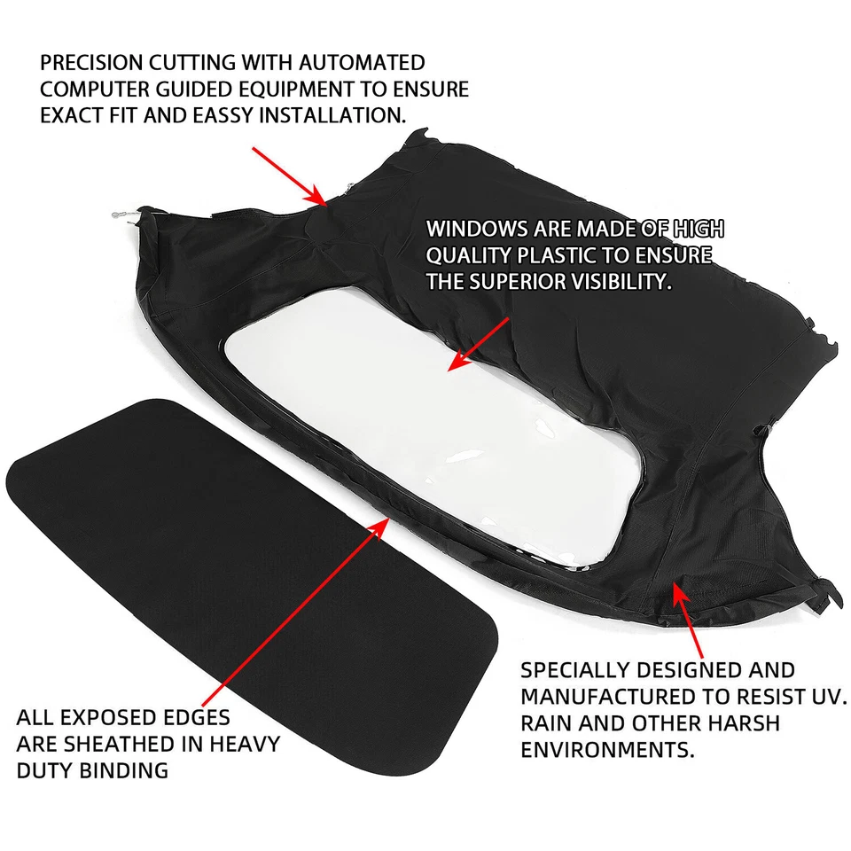 Capota blanda convertible para Porsche Boxster 97-02 en tela negra, ventana de plástico Foto 3 de 4