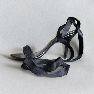 Strappy Heels Sz 10 Black Satin Wrap-Around Ties Unlisted Kenneth Cole Formal