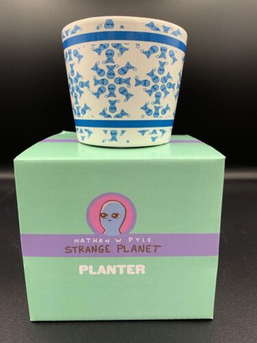 Strange Planet Box Nathan Pyle Alien And Yet Blue White Ceramic Mini Planter Pot - Afbeelding 1 van 2