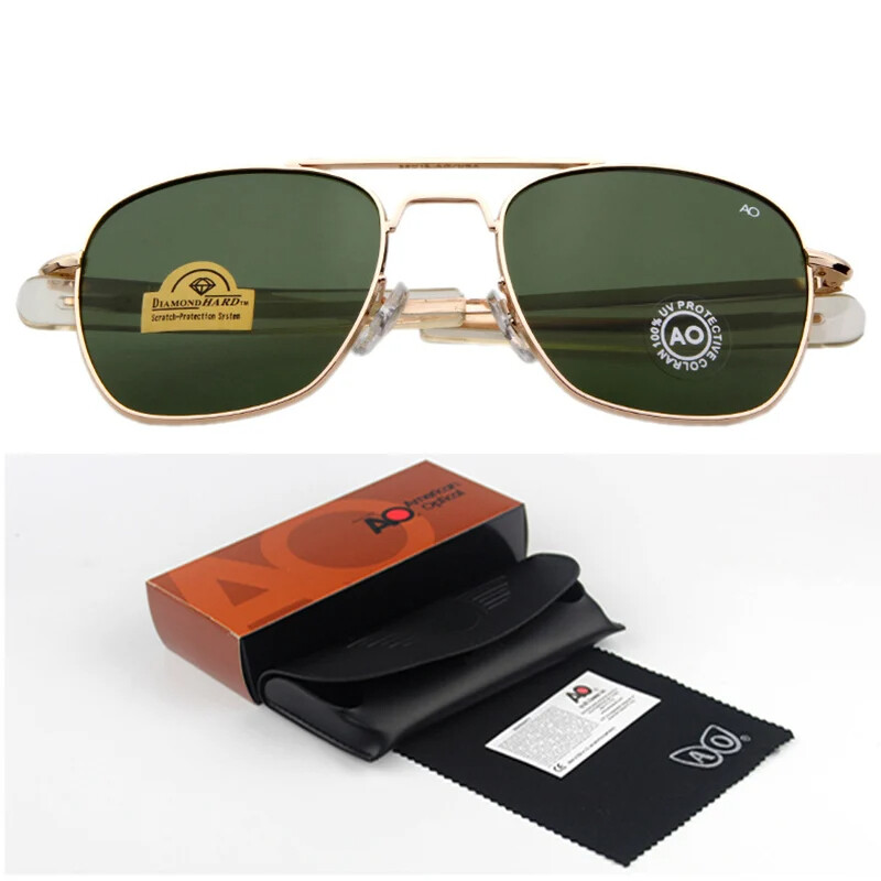 Military Pilot Aviator Sunglasses for Men, Anti-UV, Scratch-Resistant Glass Lens