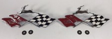 Pair Chrome Quarter Panel 3d Badge Metal Emblems Cross Flag For 1961 Impala
