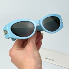 Gucci Women AUTHENTIC Sunglasses Light Blue Grey Cat Eye GG1401S 004 BRAND NEW