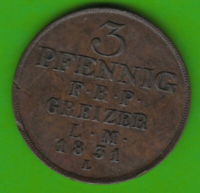 Reuss-Obergreiz 3 Pfennig 1831 L better than very nice pretty nswleipzig