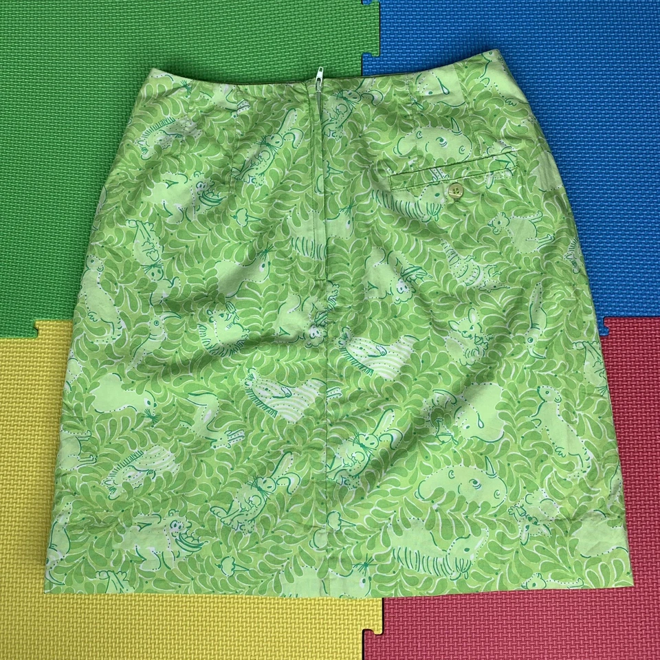 Falda Vintage Lilly Pulitzer Talla 0 Animal Zoo Estampado Palma Verde Blanco Etiqueta Forrada  Foto 2 de 4
