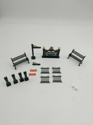 Cast Iron Miniature Fence Pieces & Gate Green Gold 2" Village Theme - Picture 1 of 9