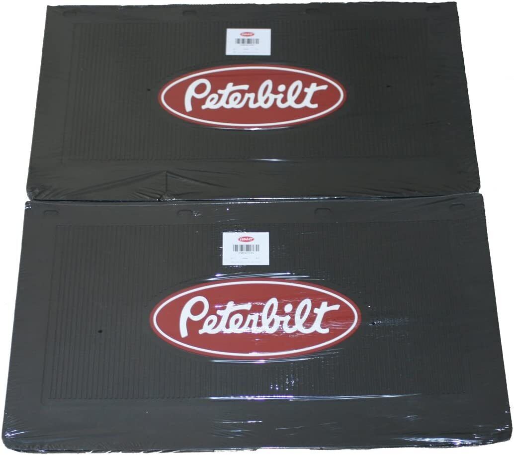Peterbilt OEM 24" x 14" Battery Box Black Rubber Mud Flaps w/ Red Logo  - 1 Pair