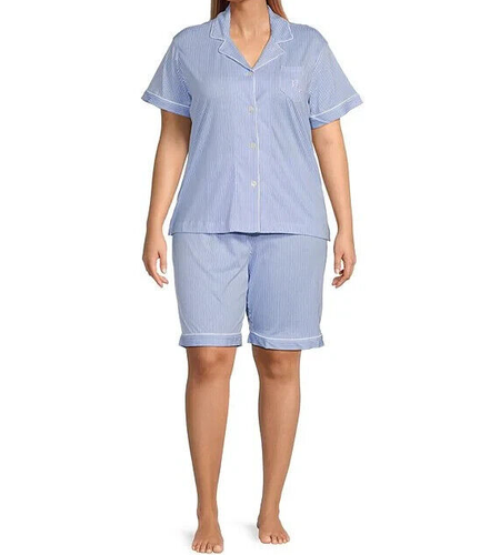 NWT Ralph Lauren 100% COTTON KNIT Blue/White Stripe BERMUDA Shorts Pajama Set 3X - Picture 5 of 6