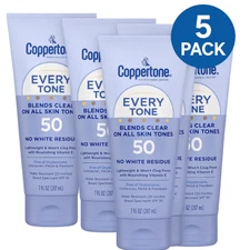 Coppertone Every Tone Sunscreen Lotion SPF 50 7 oz – 5 Pack – Exp 11/2025 – New