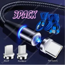 3Pack 3/6FT Magnetic Type-C Fast Charger Cable Micro Data Charging Sync Cord