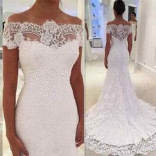Luxury Full Lace Mermaid Wedding Dresses Sheer Off Shoulder Applique Bridal Gown