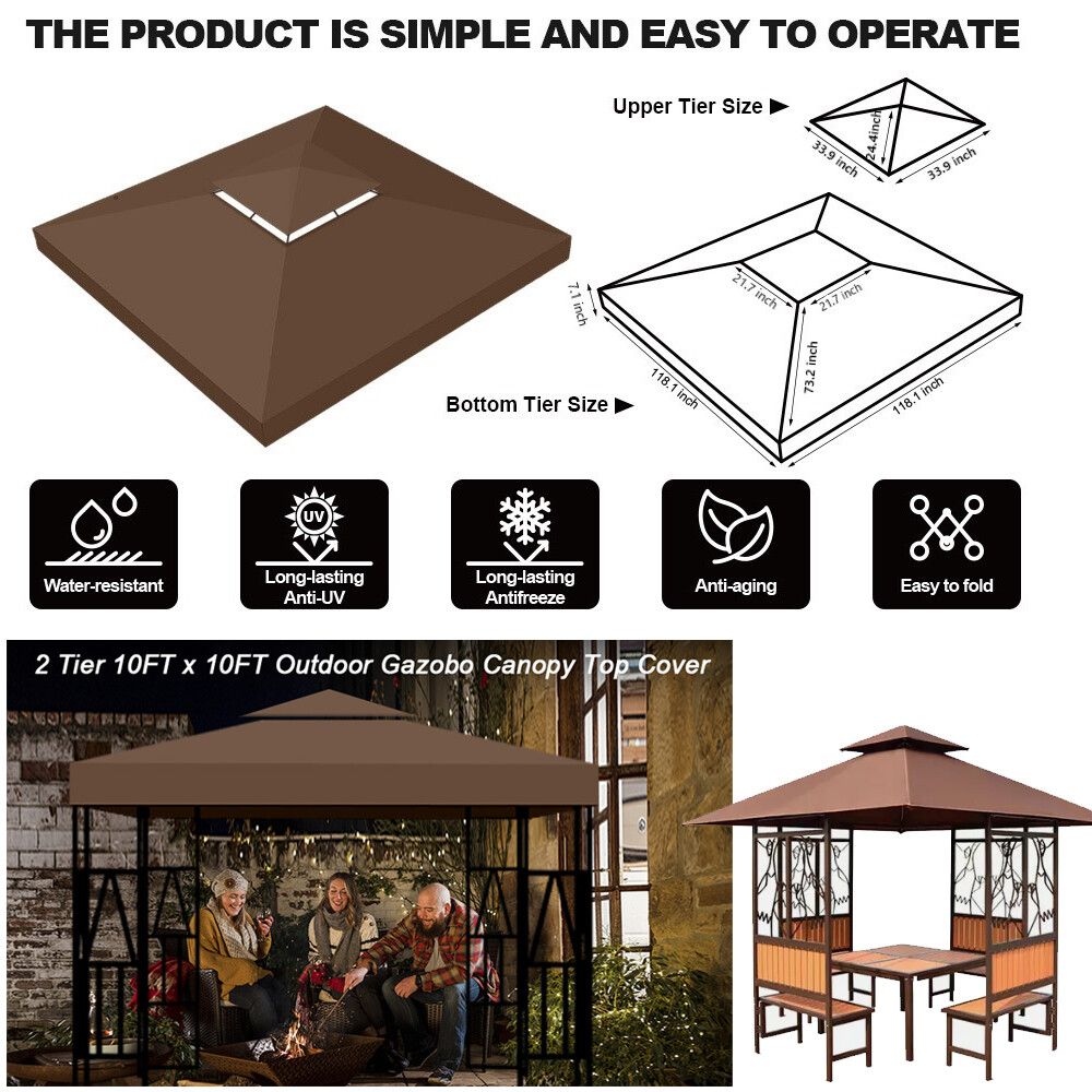 Patio 2tier Gazebo Sunshade Polyester Top Cover