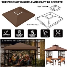 10x10 Replacement Pop Up Canopy Patio 2Tier Gazebo Sunshade Polyester Top Cover